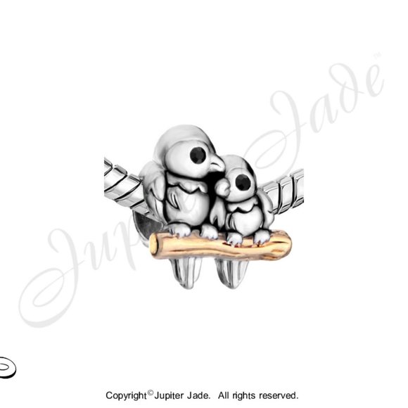 FREE S/H 22kt Gold Plated Love Birds Charm - Fits Pandora - Picture 1 of 2